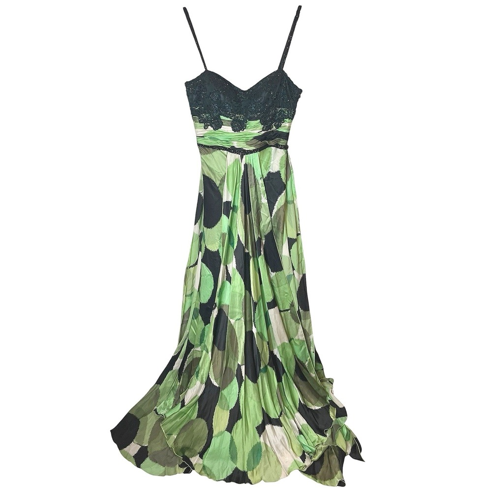 Vintage Alberto Makali 100% Silk Fairy Black Green Cascading Drape Skirt Size 8